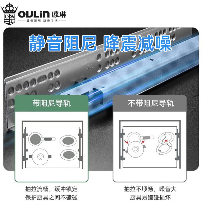 欧琳调味拉篮109CH（零售云）抽屉式三层厨房调料收纳篮分层抽拉抽中抽阻尼导轨高清大图