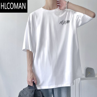 HLCOMAN夏季薄款男士短袖t恤男装潮牌宽松打底衫白色简约半袖学生男上衣学 XL130-149斤 右边线条