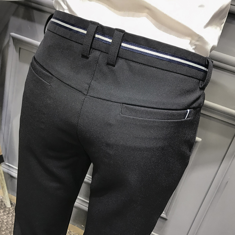 夏季型师裤子男韩版帅气九分裤修身小脚夜店帅气弹力百搭小西裤