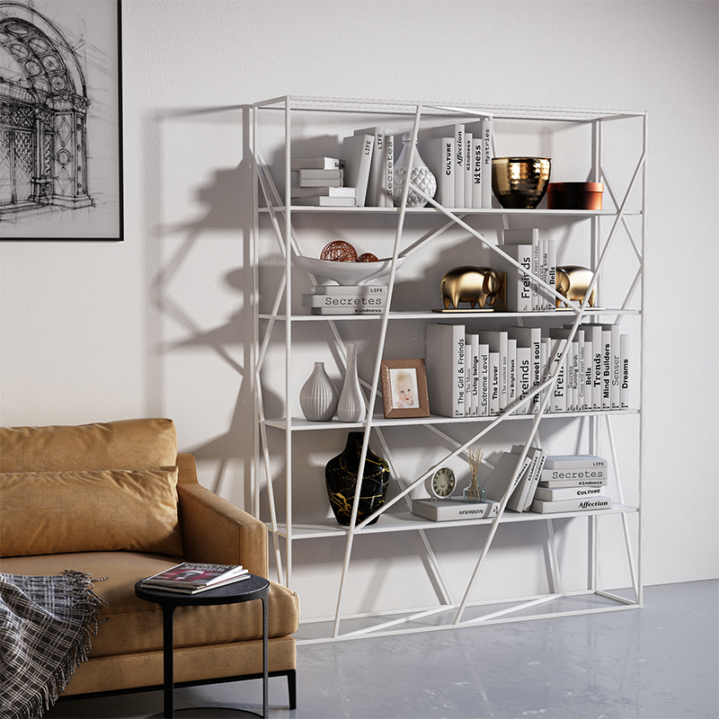 北欧客厅落地书架铁艺置物架ciaa多层隔断简约办公室整墙转角收纳柜子