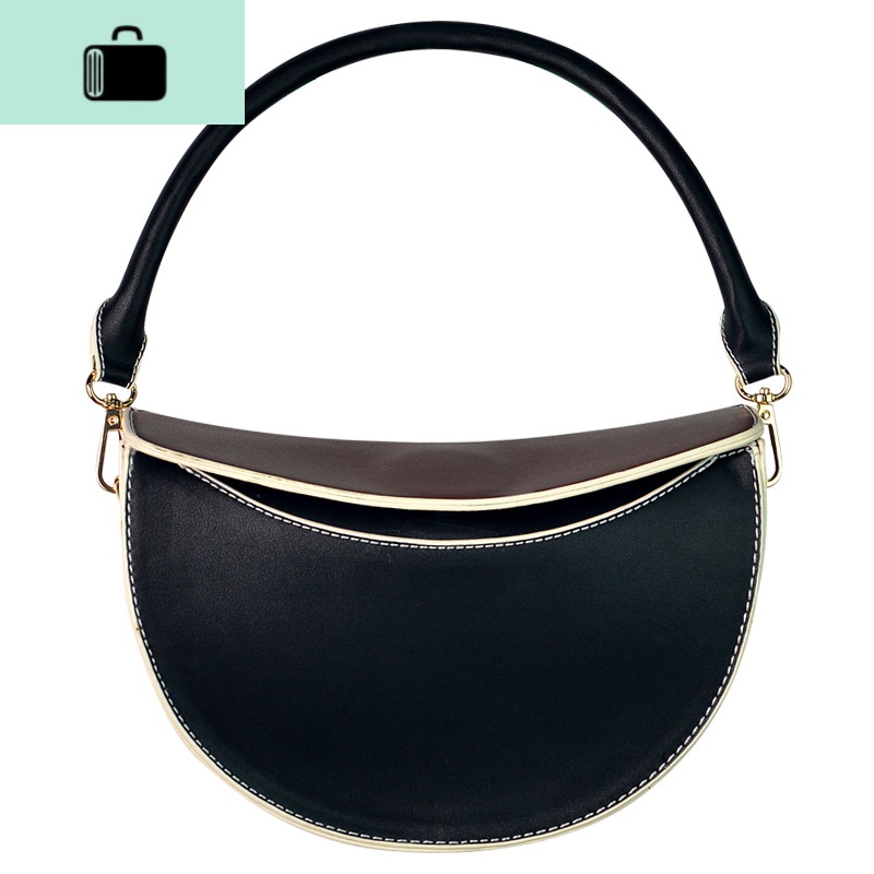 设计师款复古月牙包女撞色2020新款单肩斜挎腋下包时尚简约女包潮NEW LAKE 黑加棕女士单肩包