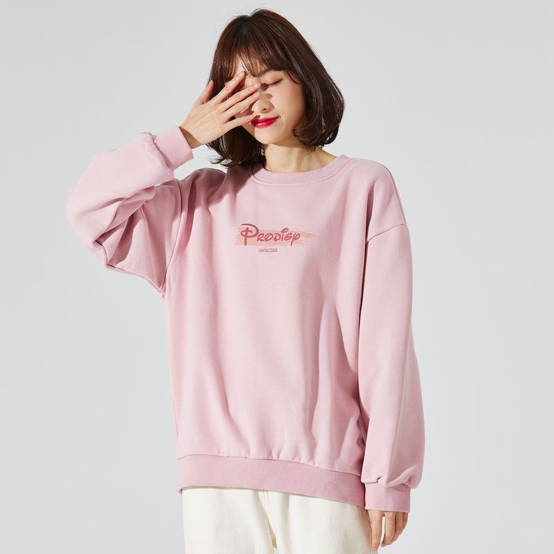 唐狮新款圆领粉色卫衣女宽松休闲in潮少女卫衣