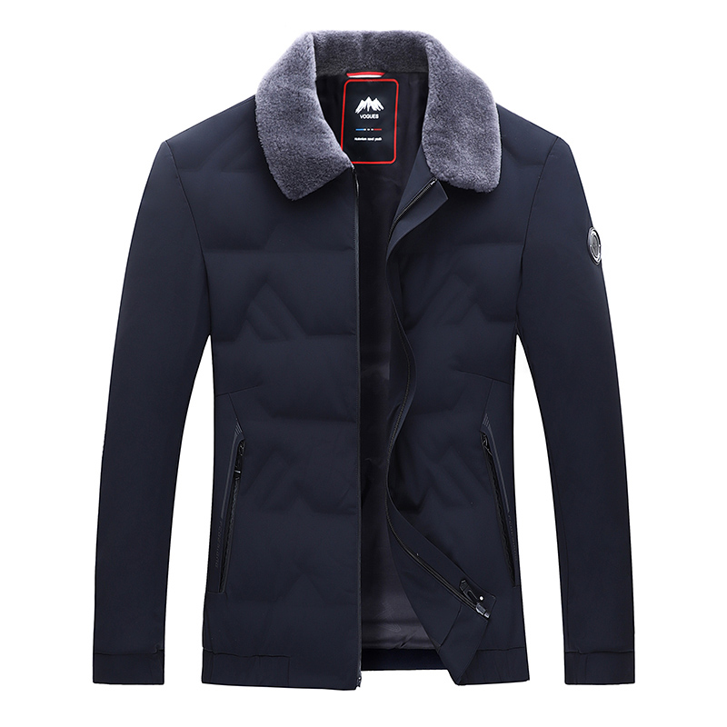 恒源祥冬季男士短款羽绒服鸭绒纯色翻领防寒服加厚保暖爸爸装外套高清大图