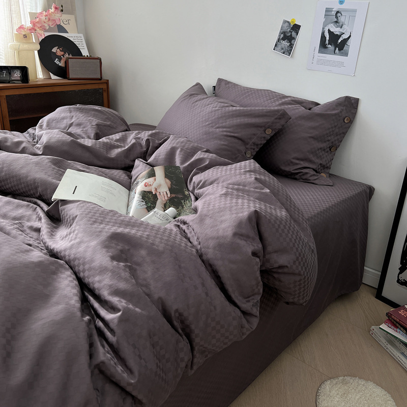 60支长绒棉四件套提花贡缎全棉床单被套南通纯色床上三件套