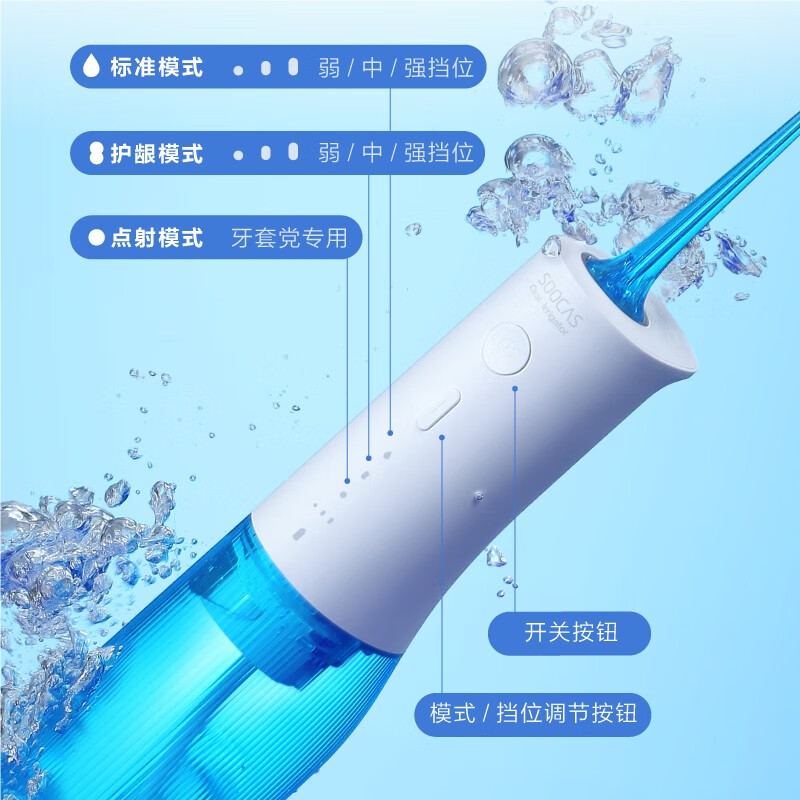 素士(SOOCAS) 便携式冲牙器W3 Pro蓝色标准版高清大图