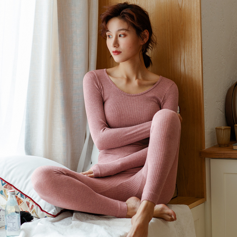 俞兆林秋衣秋裤女士保暖内衣套装棉毛打底衫修身薄款发热美体内衣