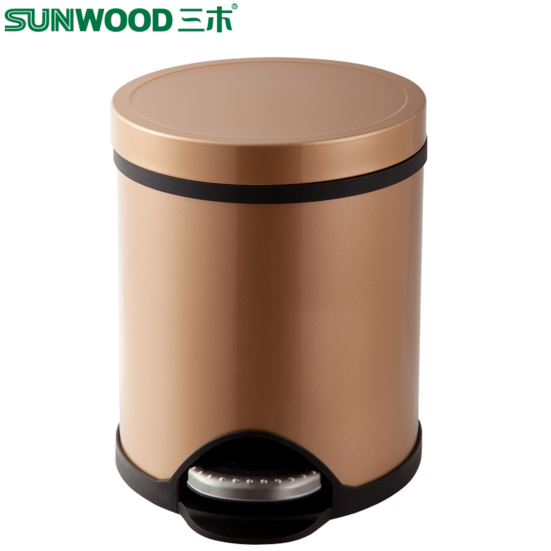 三木(SUNWOOD)6013 8L金属脚踏式垃圾桶土豪金 不锈钢垃圾桶厕所家用创意卫生间厨房客厅有带盖纸篓 办公文具