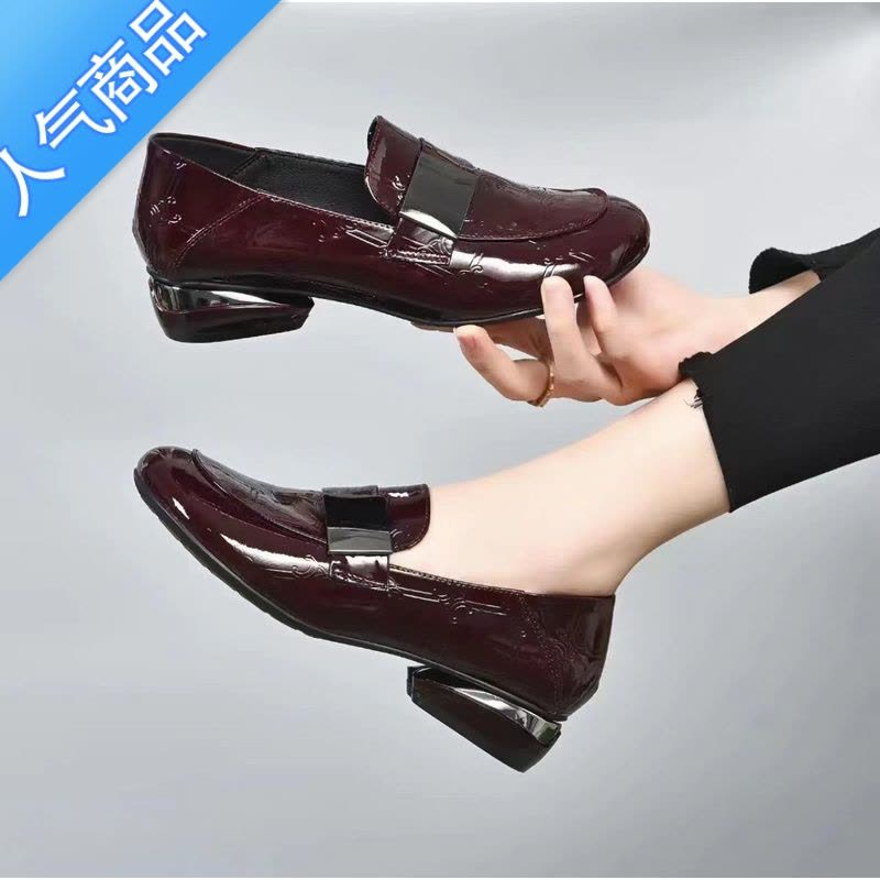 SUNTEK软皮乐福鞋女2023新款春夏季豆豆鞋软底小皮鞋春秋漆皮平底鞋图片