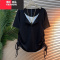 YIBUSHENG胖MM300斤大码季假两件拼接宽松韩版时尚新款抽绳短袖上衣t恤女