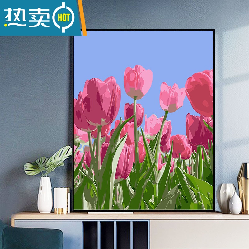 敬平郁金香花朵数字油画diy风景填充油彩ins田园手工填色装饰挂画装饰画高清大图