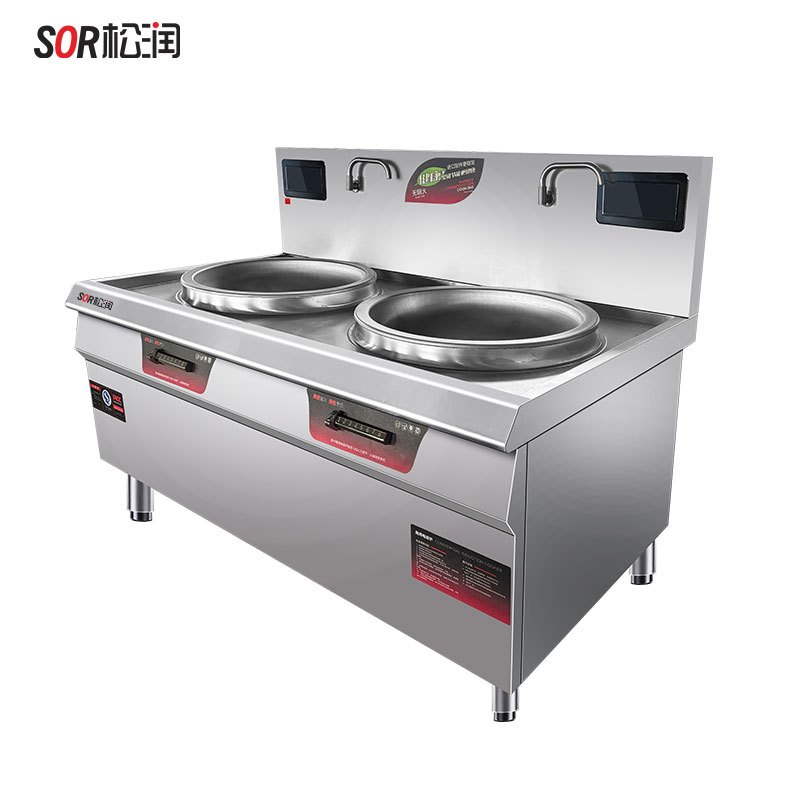 SOR松润商用双头电磁大锅灶 企事业单位学校工厂医院饭店用304不锈钢 SCT-N1330A(380V/40*2KW)
