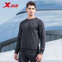 特步(Xtep)男运动卫衣正品2018秋新款运动长袖潮流针织上衣男士厚款套头衫882329059512