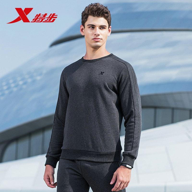 特步(Xtep)男运动卫衣正品2018秋新款运动长袖潮流针织上衣男士厚款套头衫882329059512