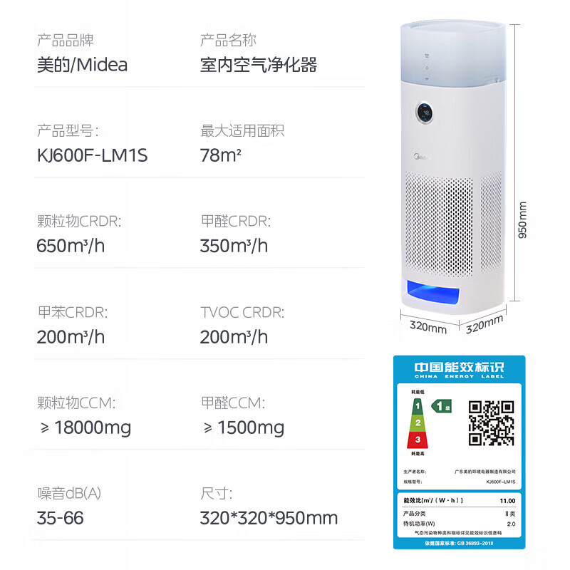 美的(Midea)空气净化器加湿净化一体机家用除甲醛异味除花粉过敏源去烟味 升级感应灯KJ600F-LM1S高清大图