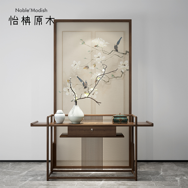 森美人新中式实木屏风隔断客厅布艺玄关卧室简约现代进遮挡家用小户型 北美白蜡木80*180cm整装