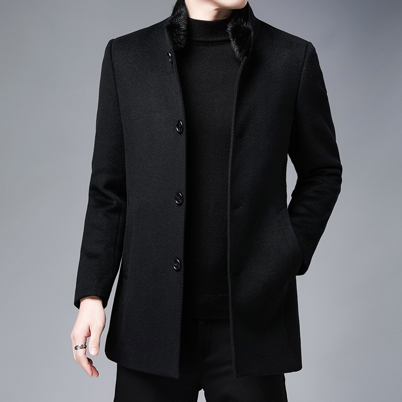 恒源祥轻奢水貂毛立领可拆皮草鸭绒内胆100羊毛呢子大衣男商务中年