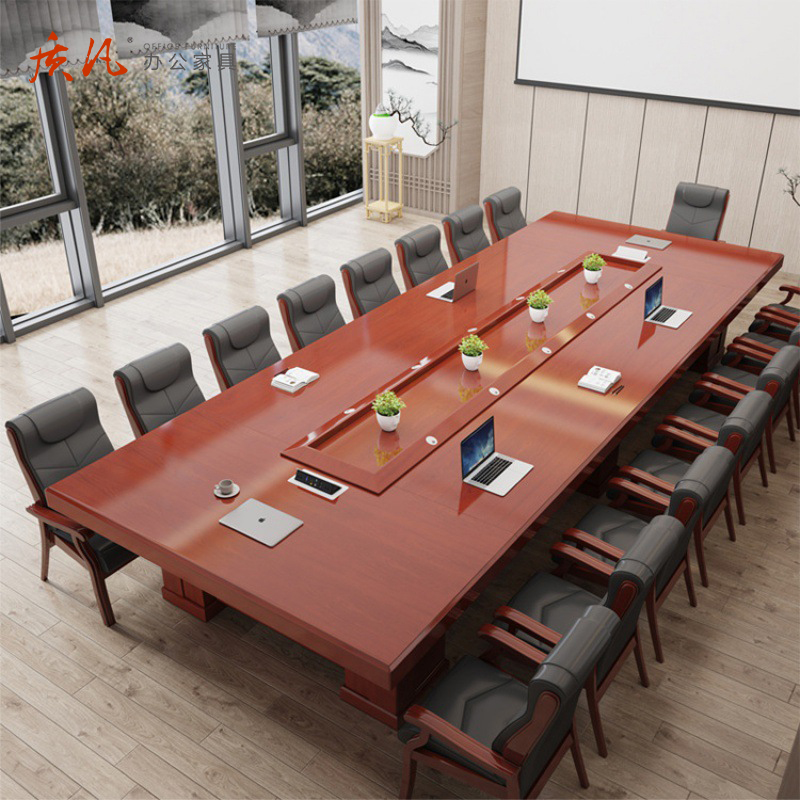 质凡 油漆贴实木皮7米大型会议桌 /ZF-YQZ045/7000*2000*760mm高清大图