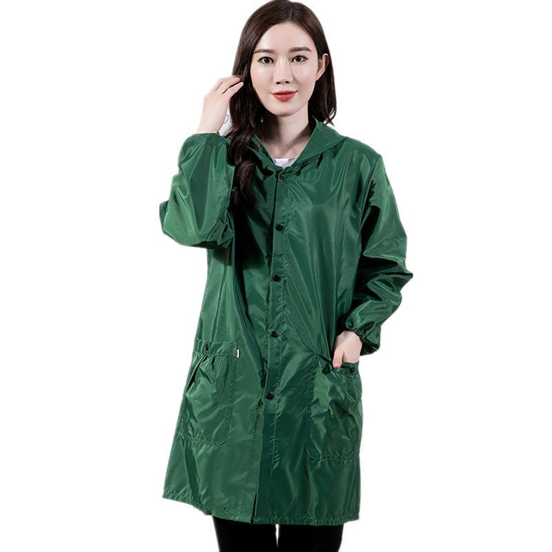 韩版时尚薄款罩衣成人女中长款防水防油污围裙长袖纽扣耐磨工作服视频
