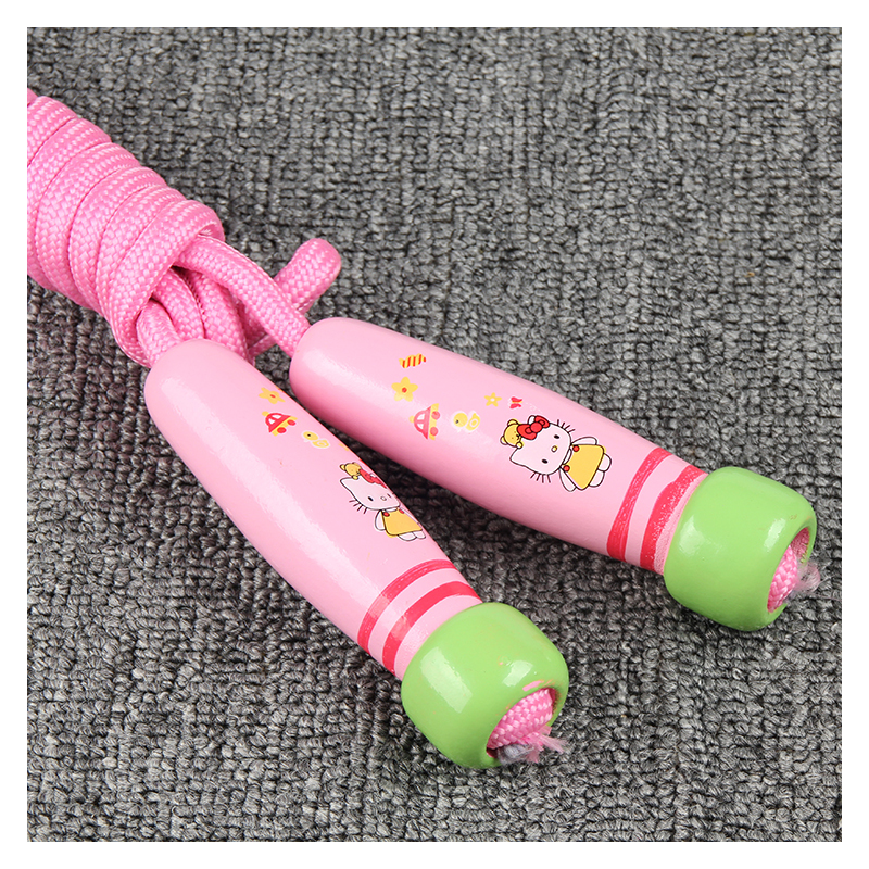 儿童跳绳幼儿园小学生日礼物品小孩初学运动木质卡通棉跳绳可调节
