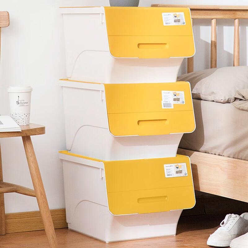 茶花(CHAHUA)塑料衣物收纳箱棉被整理箱34L黄色3个装 990141
