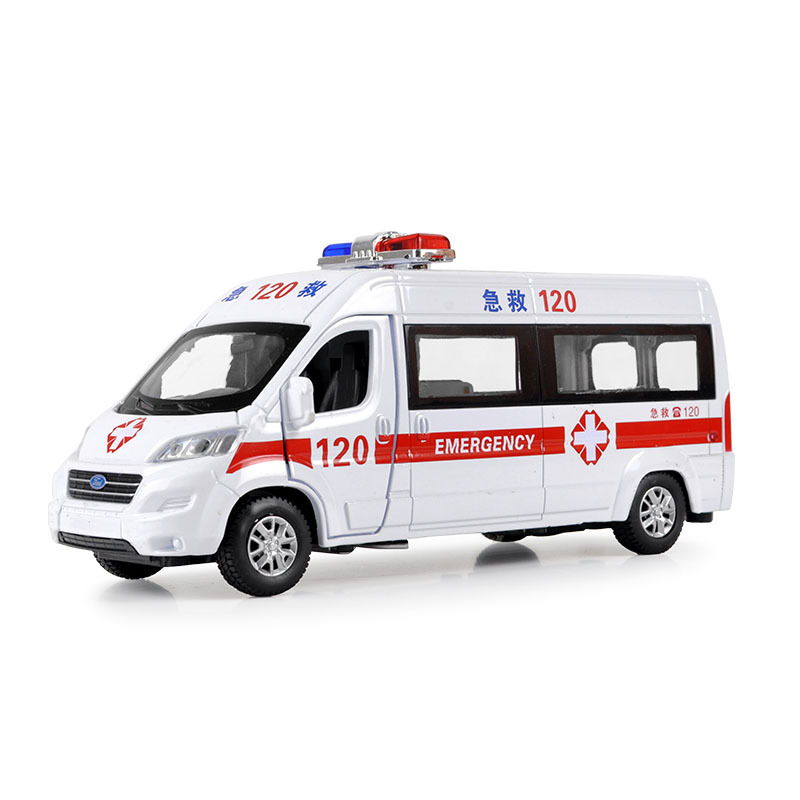 仿真120救护车合金模型玩具医院小汽车模型儿童玩具回力车 2开门小号依维柯-盒装