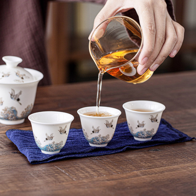 領藝 祥鹤观海旅行茶具套装德化白瓷一壶三杯快客杯户外旅行车载便携功夫茶具 祥鹤观海旅行茶具