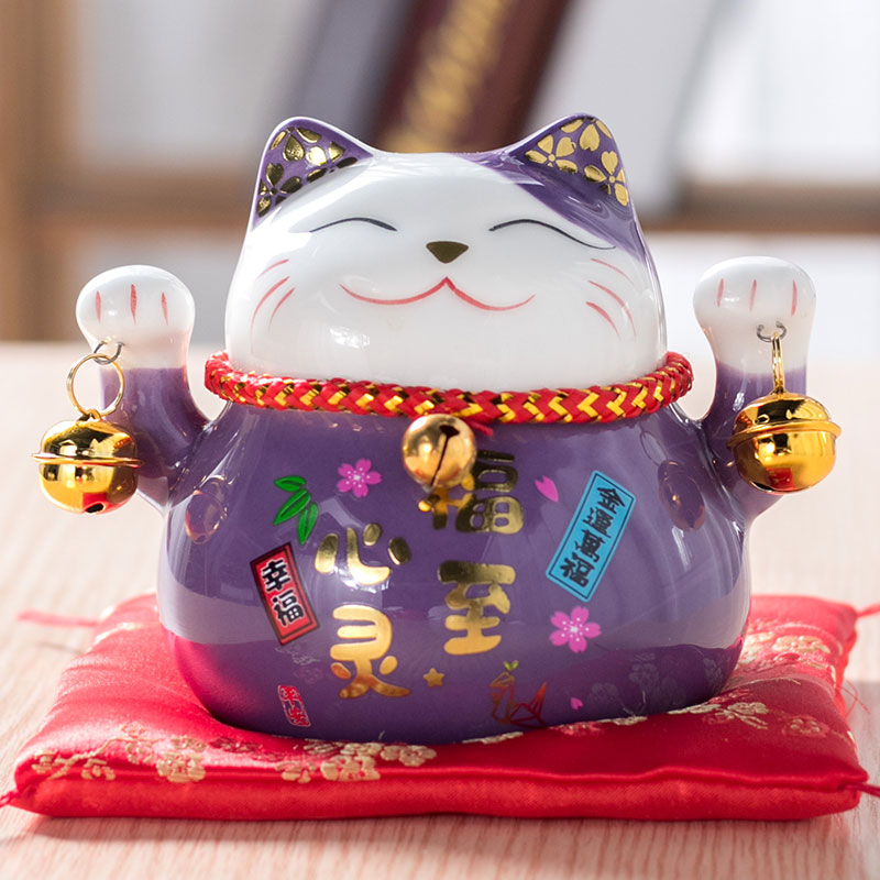 猫存钱罐家用摆件开业客厅小号储蓄收银台创意陶瓷日本发财猫 三维工匠 4.5小紫猫猫高清大图