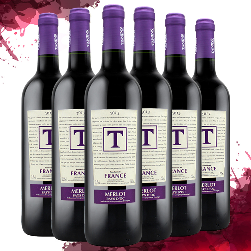 法国原瓶进口 泰妮丝梅洛红葡萄酒 Tanins Merlot 整箱750ml*6