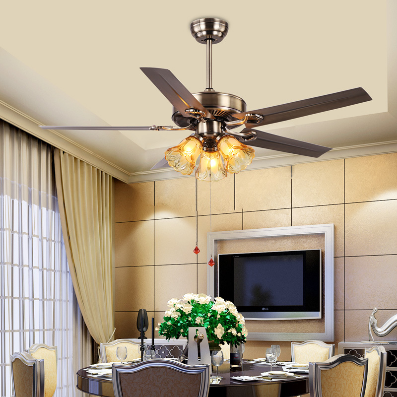 电扇餐厅风扇吊灯卧室客厅灯妖怪复古木叶三头灯吊扇灯