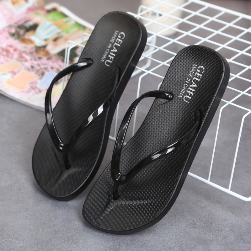 时尚休闲防滑平底透气人字拖情侣居家室内夹脚漏水浴室凉拖鞋女夏黑色