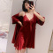 ins丝绸睡衣女性感春夏季薄款睡袍吊带睡裙冰丝结婚红色新娘晨袍
