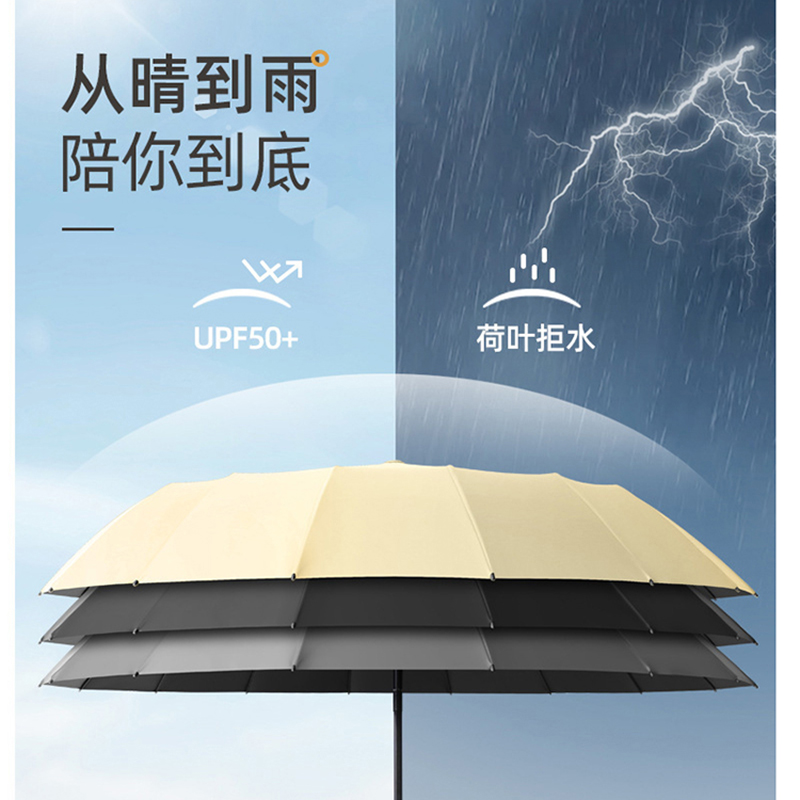 耀豪坤全自动折叠雨伞遮阳防晒太阳伞黑胶晴雨伞 加粗16骨/把高清大图