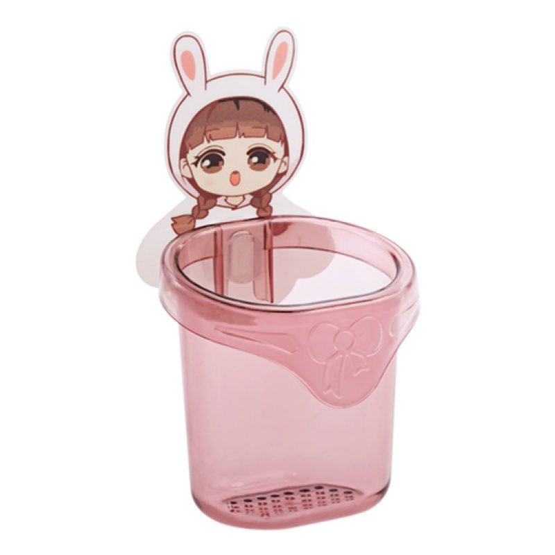 免打孔壁收纳筒收纳盒放牙刷的架子 家用牙刷架牙具收纳架 酒红公主