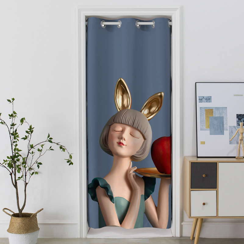 幸福派 门帘隔断帘免打孔家用卧室卫生间厨房柜子遮挡布帘子北欧风门帘布艺遮挡窗帘个性时尚帘子家用卧室厨房卫生间夏季防蚊门帘 Q54摩登女郎 宽200*高190cm（门宽90-135cm）