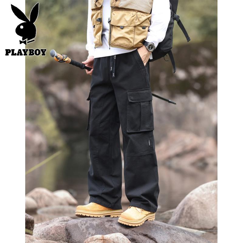 花花公子新款2025冬新款男士潮流日系多口袋休闲垂感显高加绒工装裤8812-1_669高清大图