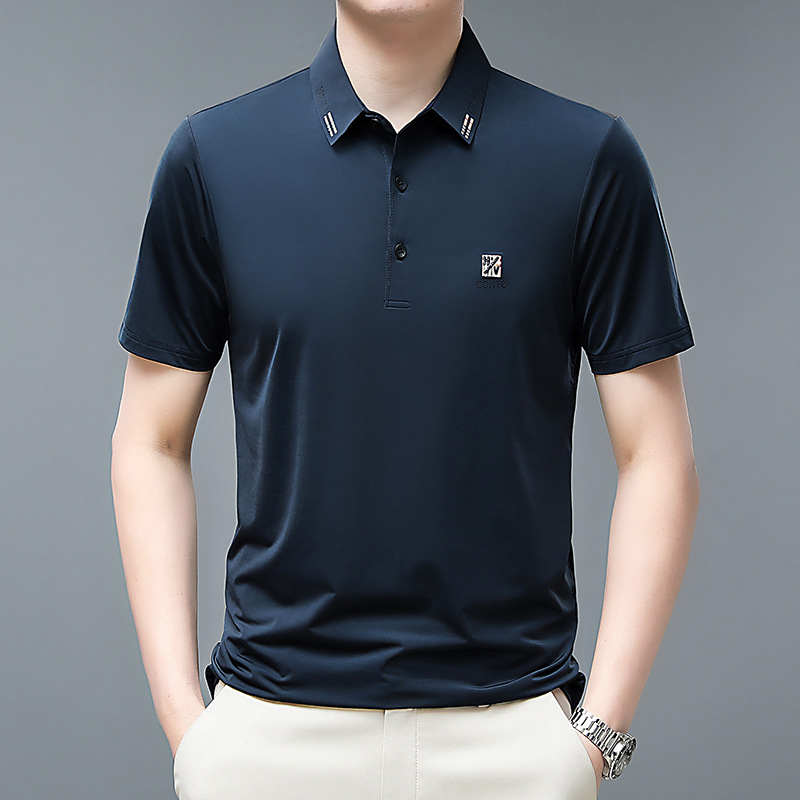 夏季新款短袖t恤男韩版翻领polo衫简约休闲宽松中年男装纯色T高清大图