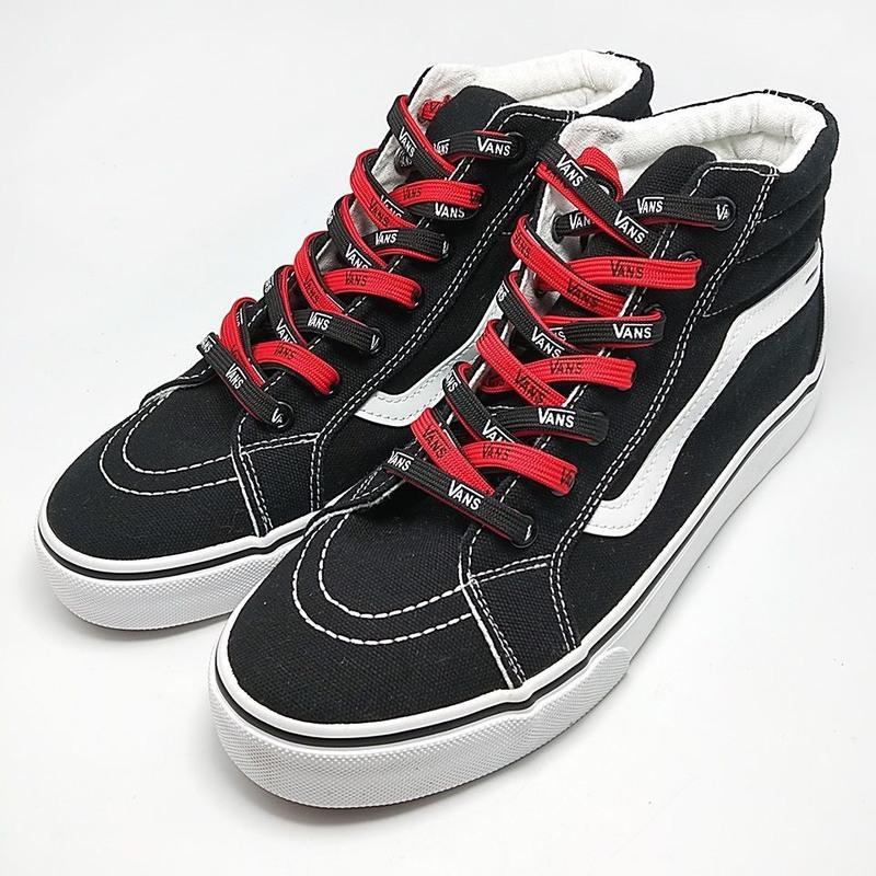 适配男女vans原装帆布鞋高帮低帮字母潮流鞋扁白色黑色万斯扁鞋带黑色