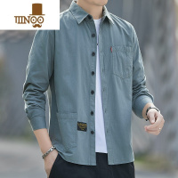 YANXU工装衬衫男士长袖夏季薄款休闲衬衣宽松舒适防晒外套 M 蓝色
