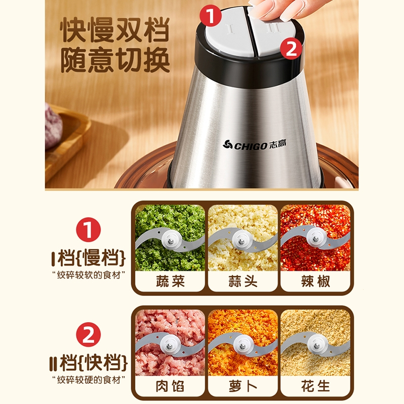 志高绞肉机家用电动小型打肉馅搅拌饺搅碎菜器料理绞馅多功能_4L大容量不锈钢碗配一套刀