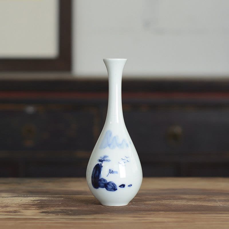 陶瓷器    小瓷瓶 景德镇青花瓷花瓶手绘小瓷瓶简约创意摆件花器白陶瓷青花小花瓶三维工匠