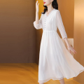 真丝桑蚕丝连衣裙女装夏季2023新款小个子年轻妈妈长裙子 XL 7135白色