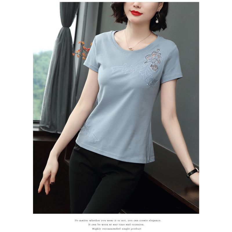 yibusheng棉短袖t恤女夏季宽松显瘦时尚中年3040岁妈妈装上衣夏天汗衫