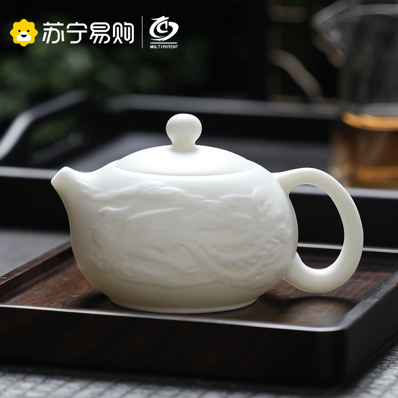 元青茶壶(MULTIPOTENT)羊脂玉中国白陶瓷功夫茶具泡茶壶单壶 龙凤壶210ml高清大图