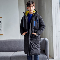 【2件1折价129.9元】唐狮冬装新款羽绒服男连帽撞色中长款羽绒服韩版宽松学生外套