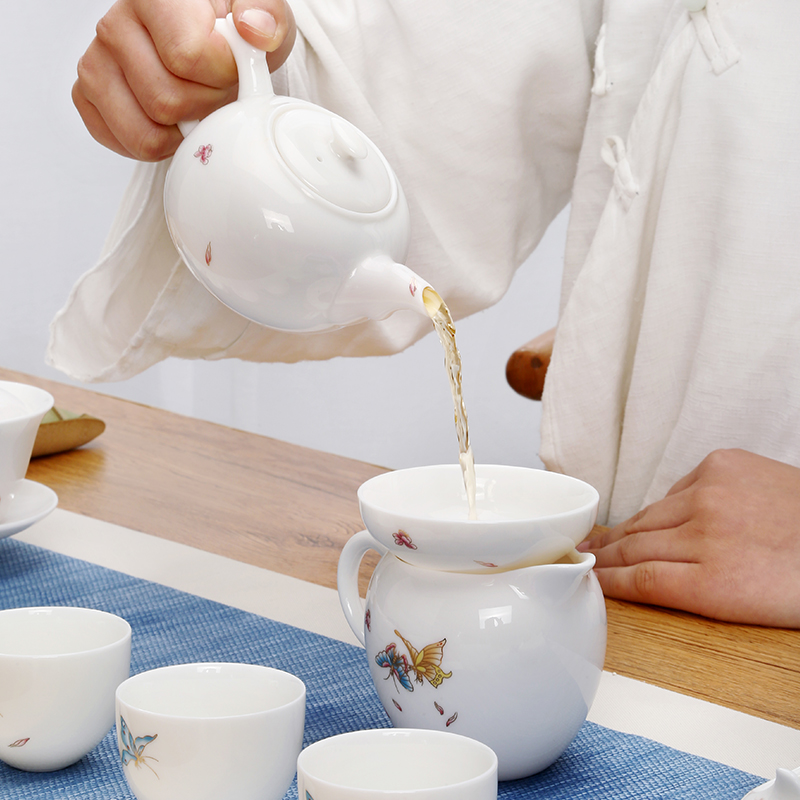 常生源 茶壶 陶瓷功夫茶具 羊脂玉白瓷品茗壶 浮雕手工堆花 礼盒装 蝶韵茶壶220ml高清大图