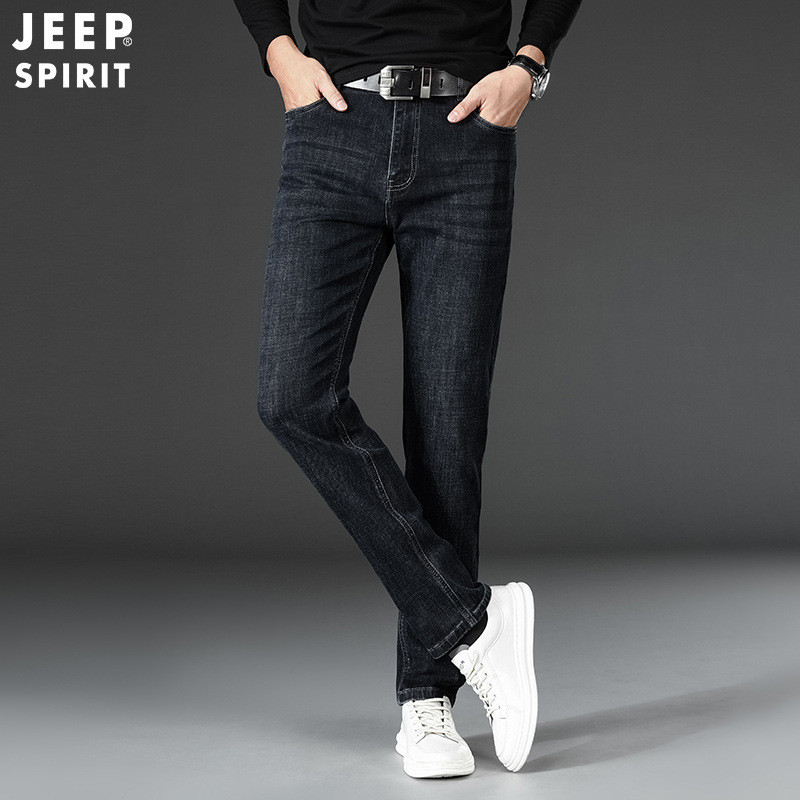 JEEP SPIRIT春秋季新款男士商务修身牛仔裤休闲宽松九分长裤.