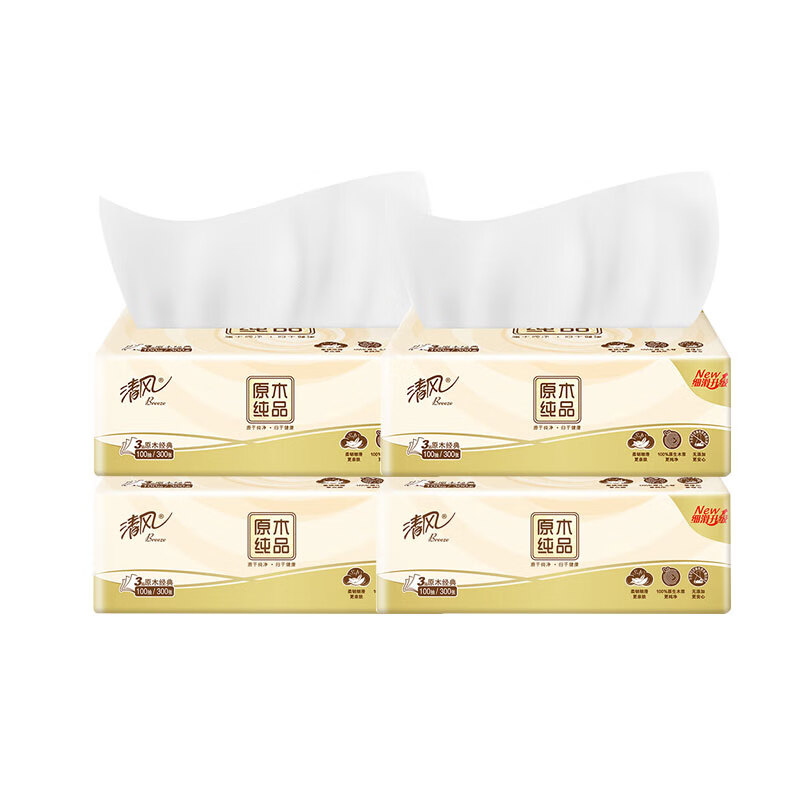 清风原木纯品系列亲肤抽纸4联包高清大图
