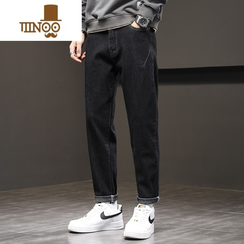 yanxu黑色牛仔裤男士款宽松直筒男生休闲薄款弹力新款夏季裤子男款