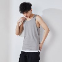 [1.5折价22元]唐狮夏新款背心男纯棉圆领纯色青少外穿无袖坎肩白色上衣潮