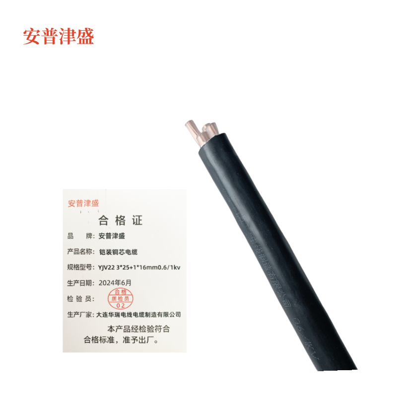 安普津盛 铠装铜芯电缆YJV22 3*25+1*16mm0.6/1kv高清大图